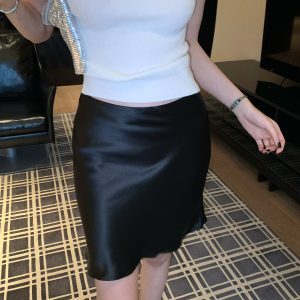 Satin Feel Half Skirt for Women - Modern Diagonal Cut with Side Hidden Zipper - 2025 Summer Fashion Trend