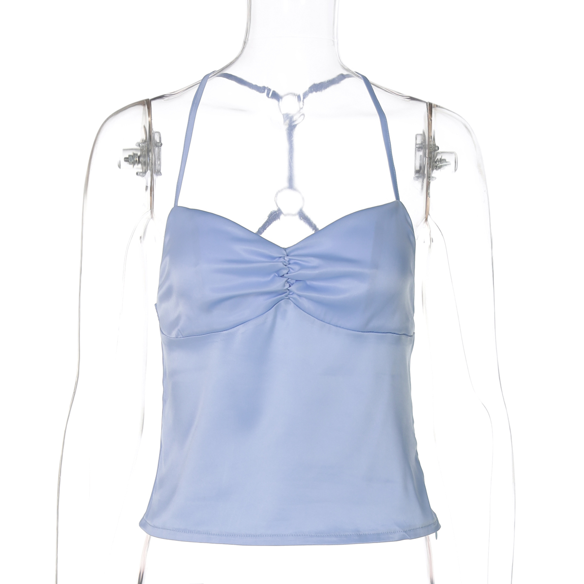 Satin Pleated One-Shoulder Tank Top for Women - Slim Fit, Open Back, Side Zipper, European American Instagram Style