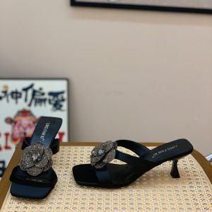 Sexy Floral Rhinestone Slide Sandals for Women - Comfortable Open-Toe Thin-Heeled Square-Toe Summer Footwear 2025