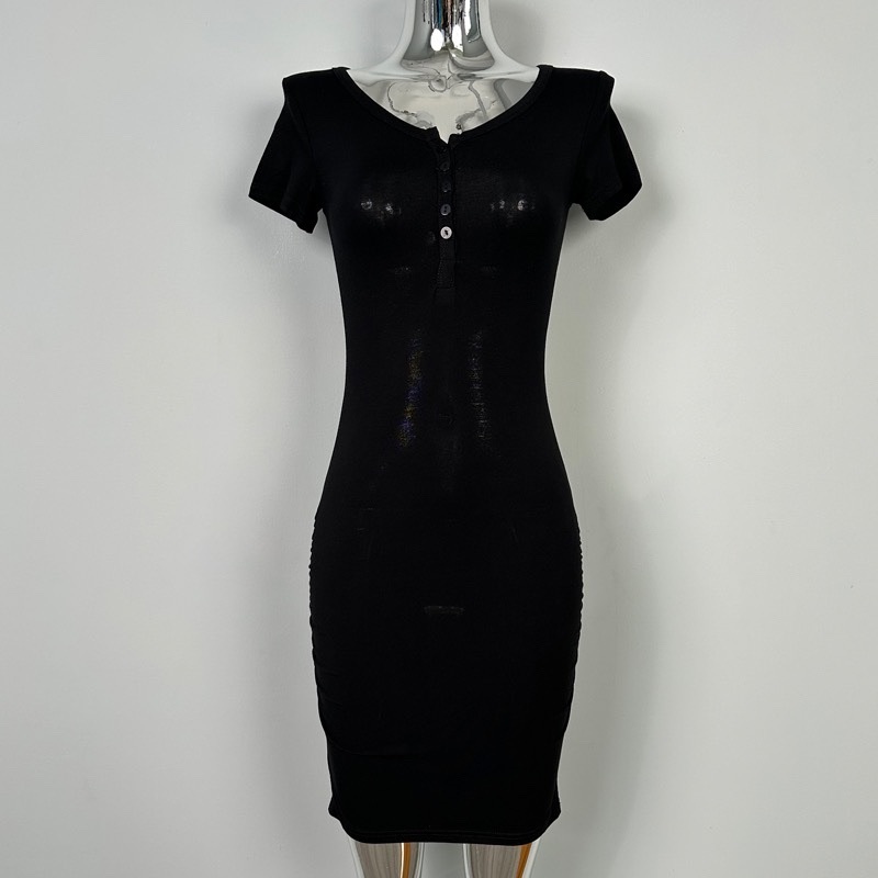 Sexy Half-Open Collar Bodycon Dress with Pleats - Korean Style Tight Fit Dress for Women, Dongdaemun Trend