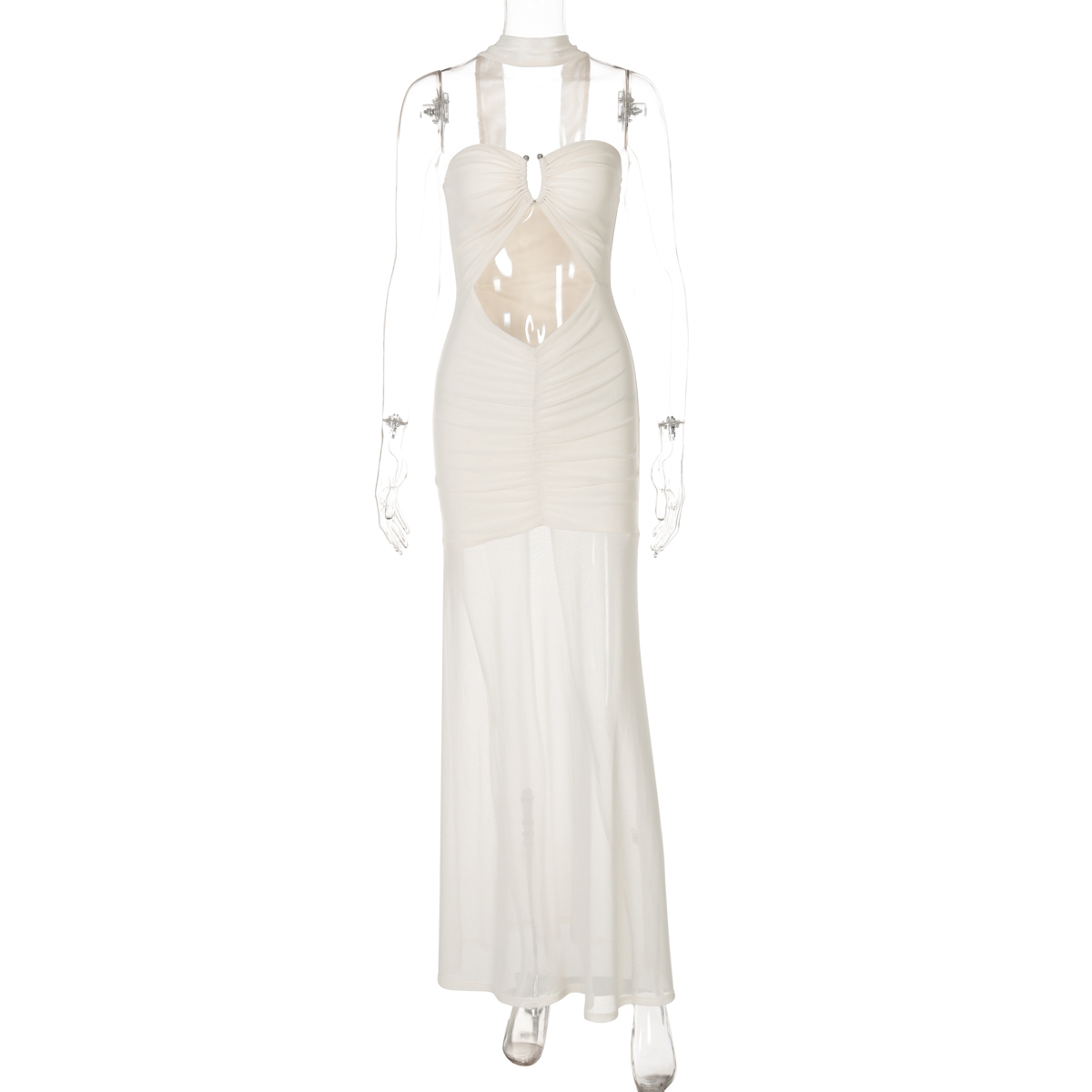 Sexy Hollow-Out One-Shoulder Strapless Dress - Women's Fitted Mesh Splicing Pleated Long Skirt, High-Waisted, Y2K Style