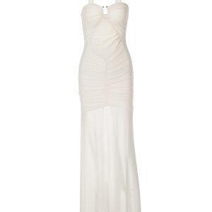 Sexy Hollow-Out One-Shoulder Strapless Dress - Women's Fitted Mesh Splicing Pleated Long Skirt, High-Waisted, Y2K Style