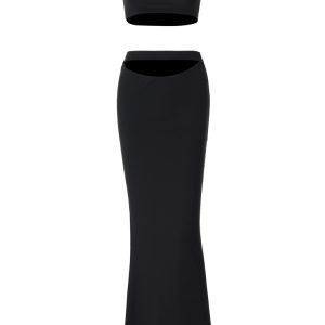 Sexy Hollow-Out Strapless Top and High-Waisted Slim-Fit Skirt Two-Piece Set - European and American Instagram Style Fashion for Women