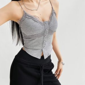 Sexy Jazz Street Dance Camisole Top with French Lace Trim - Slim Fit Layering Design for Hot Girls