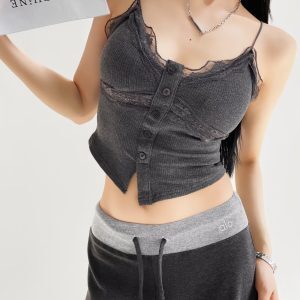 Sexy Jazz Street Dance Camisole Top with French Lace Trim - Slim Fit Layering Design for Hot Girls