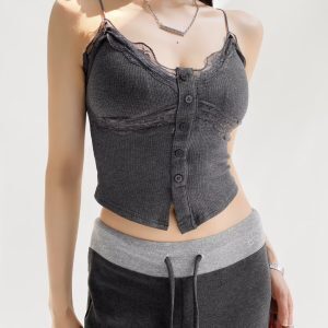 Sexy Jazz Street Dance Camisole Top with French Lace Trim - Slim Fit Layering Design for Hot Girls