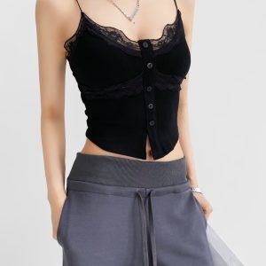 Sexy Jazz Street Dance Camisole Top with French Lace Trim - Slim Fit Layering Design for Hot Girls