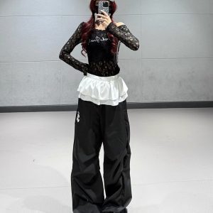Sexy Lace Off-Shoulder Top for Women - Sheer Asymmetrical Long Sleeve T-Shirt for Jazz Dance - Slim Fit Y2K Style Cover-Up