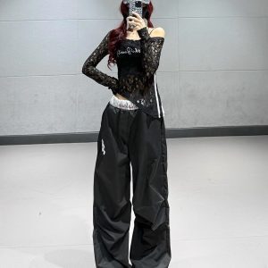 Sexy Lace Off-Shoulder Top for Women - Sheer Asymmetrical Long Sleeve T-Shirt for Jazz Dance - Slim Fit Y2K Style Cover-Up