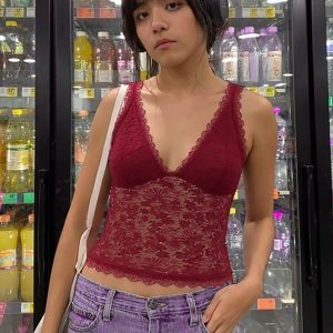 Sexy Lace Spliced Deep V-Neck Camisole for Women - European American Style Slim-Fit Summer Top - Versatile Y2K Fashion
