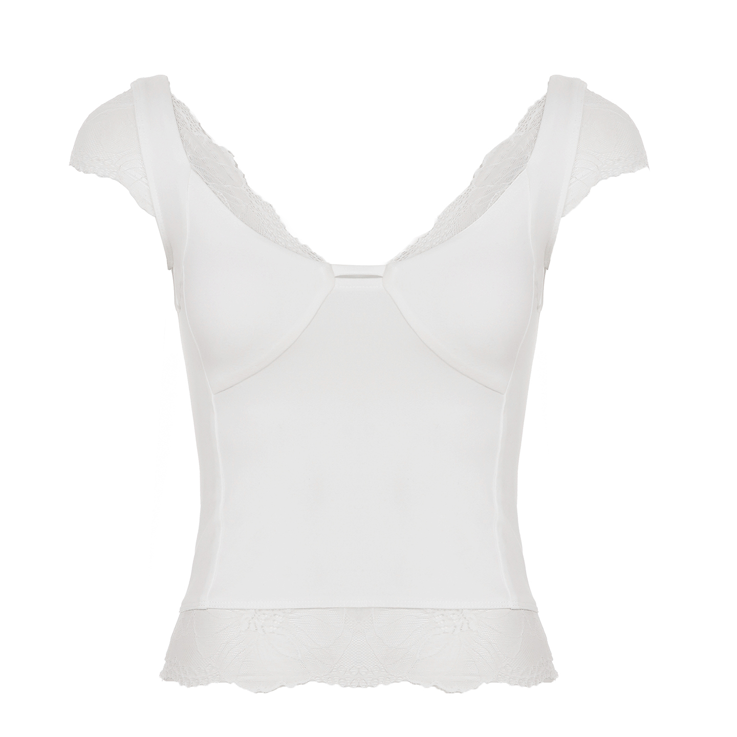 Sexy Lace Splicing Low Round Neck T-Shirt for Women - Slim Fit Short Sleeve Top with Chest Design - Y2K Fashion Staple
