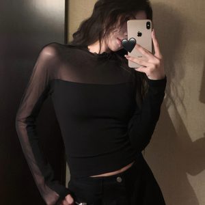 Sexy Mesh See-Through Jazz Dance Top for Women - K-Pop Inspired Performance Outfit