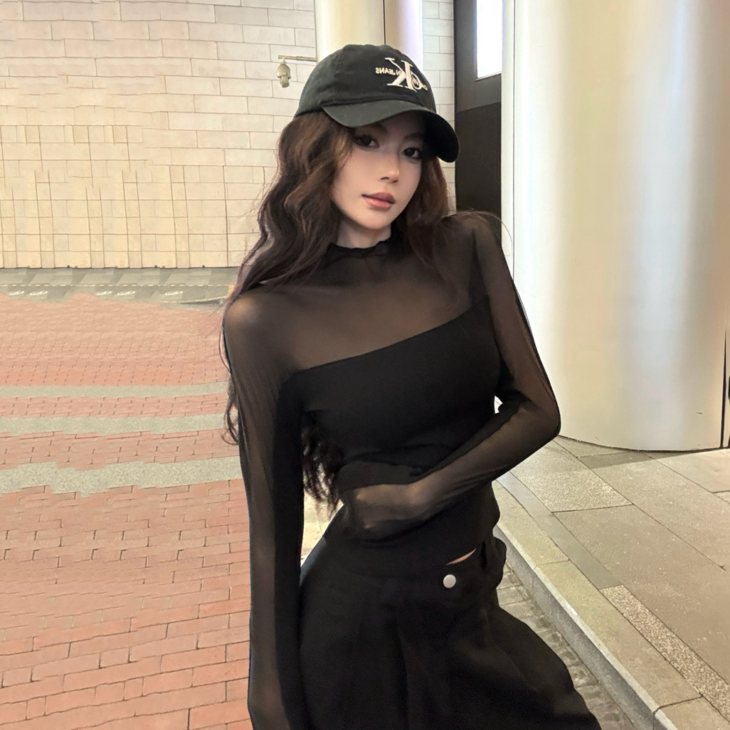 Sexy Mesh See-Through Jazz Dance Top for Women - K-Pop Inspired Performance Outfit