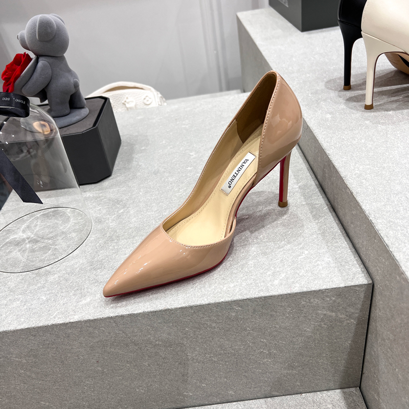 Sexy Nude Side-Cut High Heels - Elegant Thin Pointed Toe Patent Leather Flats for Women, Chic Fashion Footwear