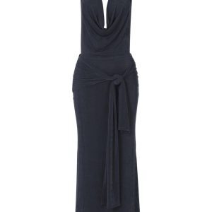 Sexy Off-Shoulder Halter Backless Dress for Women - Draped Pleated High-Waisted Tie-Up Over-the-Knee Skirt, European and American Style