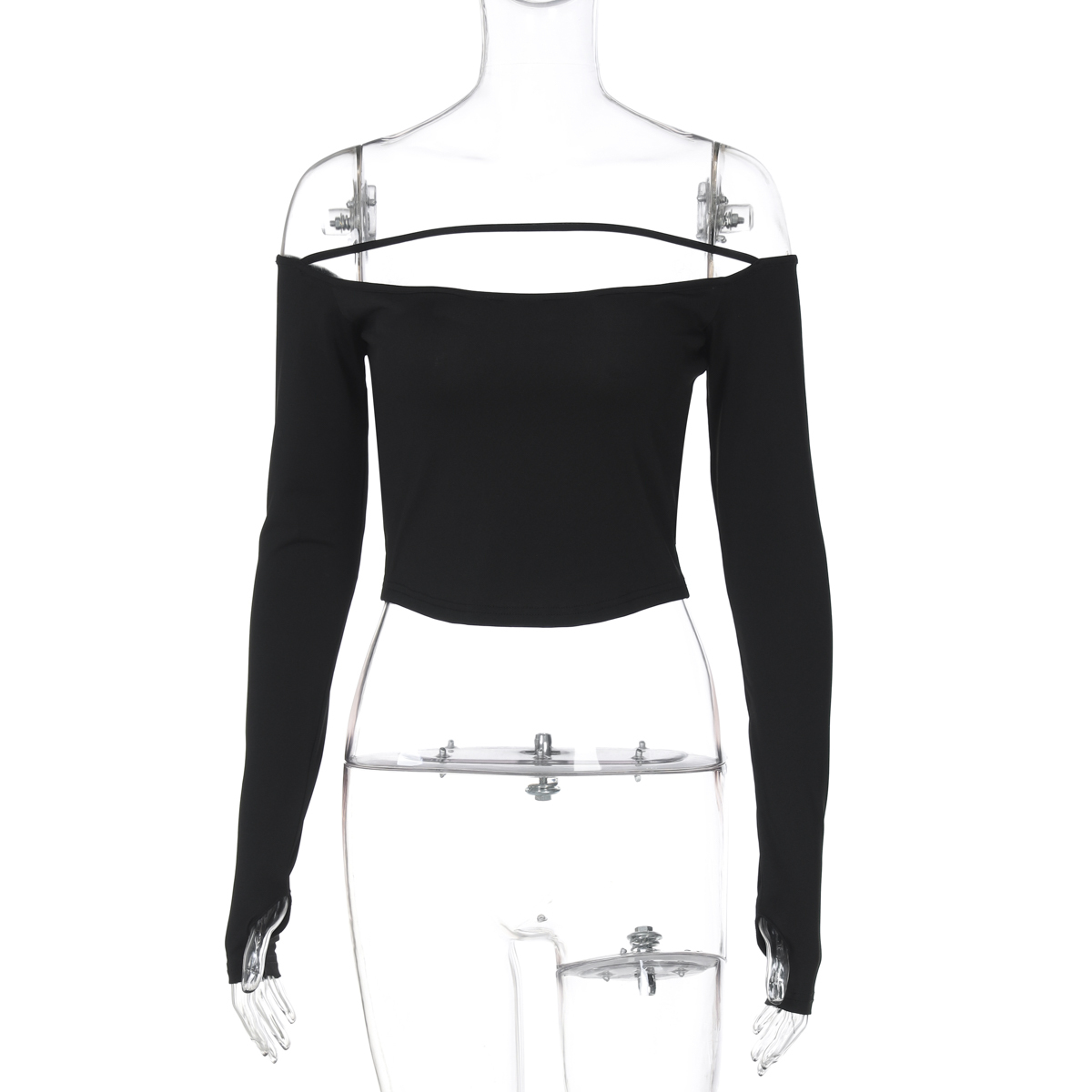 Sexy Off-Shoulder Long Sleeve Crop Top for Women - Versatile Stretchy Fitted T-Shirt for Y2K Fashion Lovers