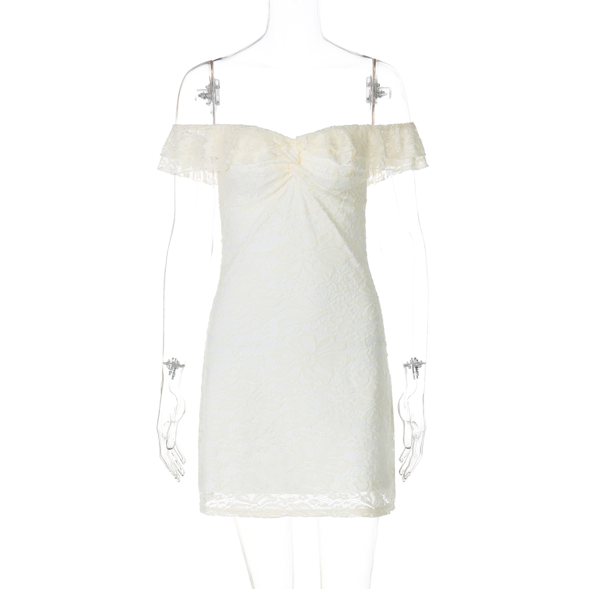 Sexy Off-the-Shoulder Lace Splicing Dress for Women, High-Waisted Slim Fit Short Skirt, European and American Style