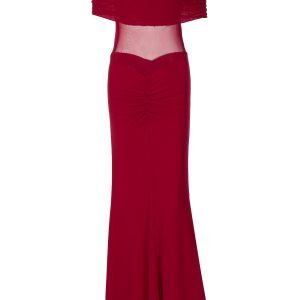 Sexy Off-the-Shoulder Mesh Pleated Long Dress - European & American Style, Waist-Exposing, Fitted Design for a Chic Look