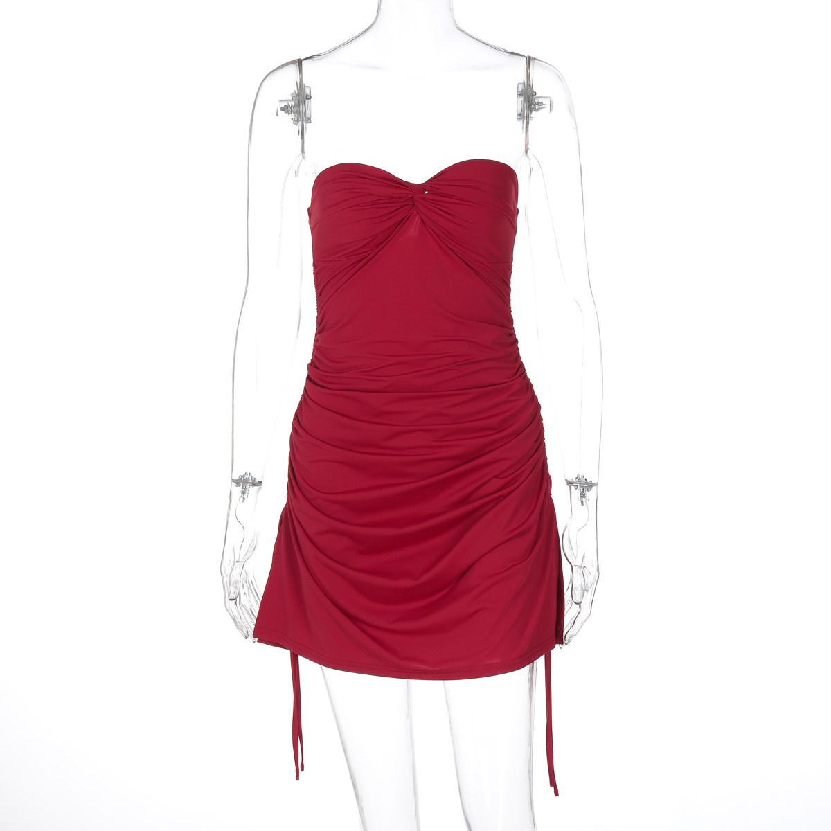 Sexy Off-the-Shoulder Strapless Dress for Women - European American Style with Side Drawstring, Pleated Waist, Slim Short Skirt