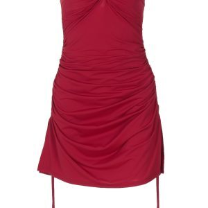 Sexy Off-the-Shoulder Strapless Dress for Women - European American Style with Side Drawstring, Pleated Waist, Slim Short Skirt