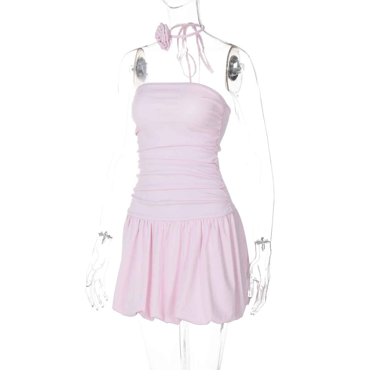 Sexy One-Shoulder Strapless Dress for Women, Elastic Pleated High-Waisted Short Skirt with Halter Tie, European American Style