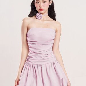 Sexy One-Shoulder Strapless Dress for Women, Elastic Pleated High-Waisted Short Skirt with Halter Tie, European American Style