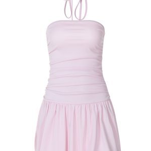 Sexy One-Shoulder Strapless Dress for Women, Elastic Pleated High-Waisted Short Skirt with Halter Tie, European American Style