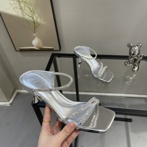 Sexy Rhinestone High Heels for Women - Summer 2025 Fairy Style Square Toe Open Toe One-Strap Thin Heel Sandals