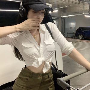 Sexy Tight-Fitting K-Pop Dance Shirt for Girls - Short Waist Top Inspired by 90s Jazz Style