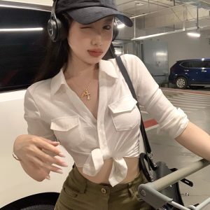 Sexy Tight-Fitting K-Pop Dance Shirt for Girls - Short Waist Top Inspired by 90s Jazz Style