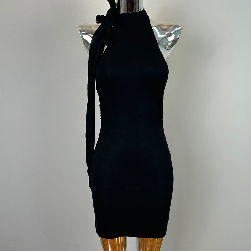 Sexy Wine Red Halter Neck Tie Dress for Women - Summer Tight-Fitting Waist-Cinching Mini Dress for Hot Girl Style