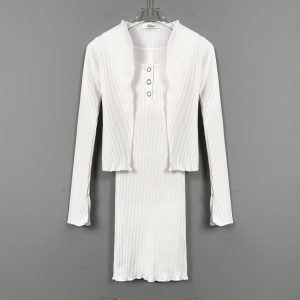 Sexy Women's Fitted Cardigan Camisole Dress Set - Korean Dongdaemun Style Two-Piece Outfit