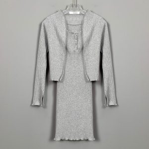 Sexy Women's Fitted Cardigan Camisole Dress Set - Korean Dongdaemun Style Two-Piece Outfit