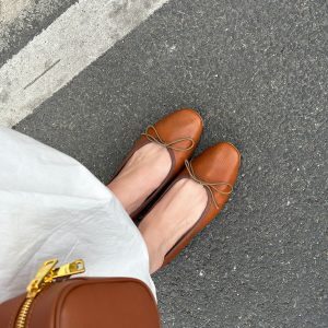 Sheepskin French Round-Toe Ballet Flats for Women - Slip-On Soft-Soled Casual Loafers, Comfortable Everyday Shoes