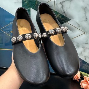 Sheepskin Mary Jane Flat Ballet Shoes for Women, Shallow Mouth, Pearl Strap, Chic Style for Skirts, Casual Elegance