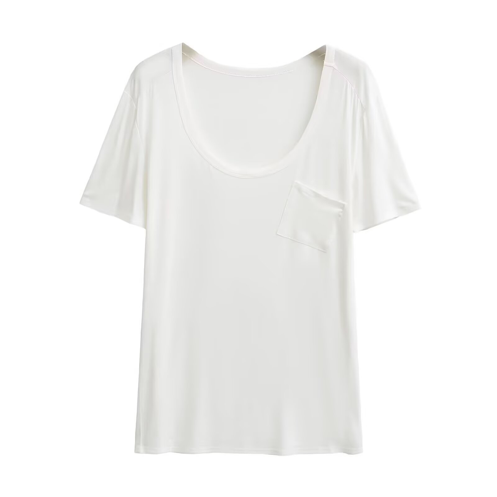 Sheer Draped Short-Sleeve Pocket T-Shirt for Women - Kpop Lazy Style, Soft Skin-Friendly, High Elasticity, Summer Essential