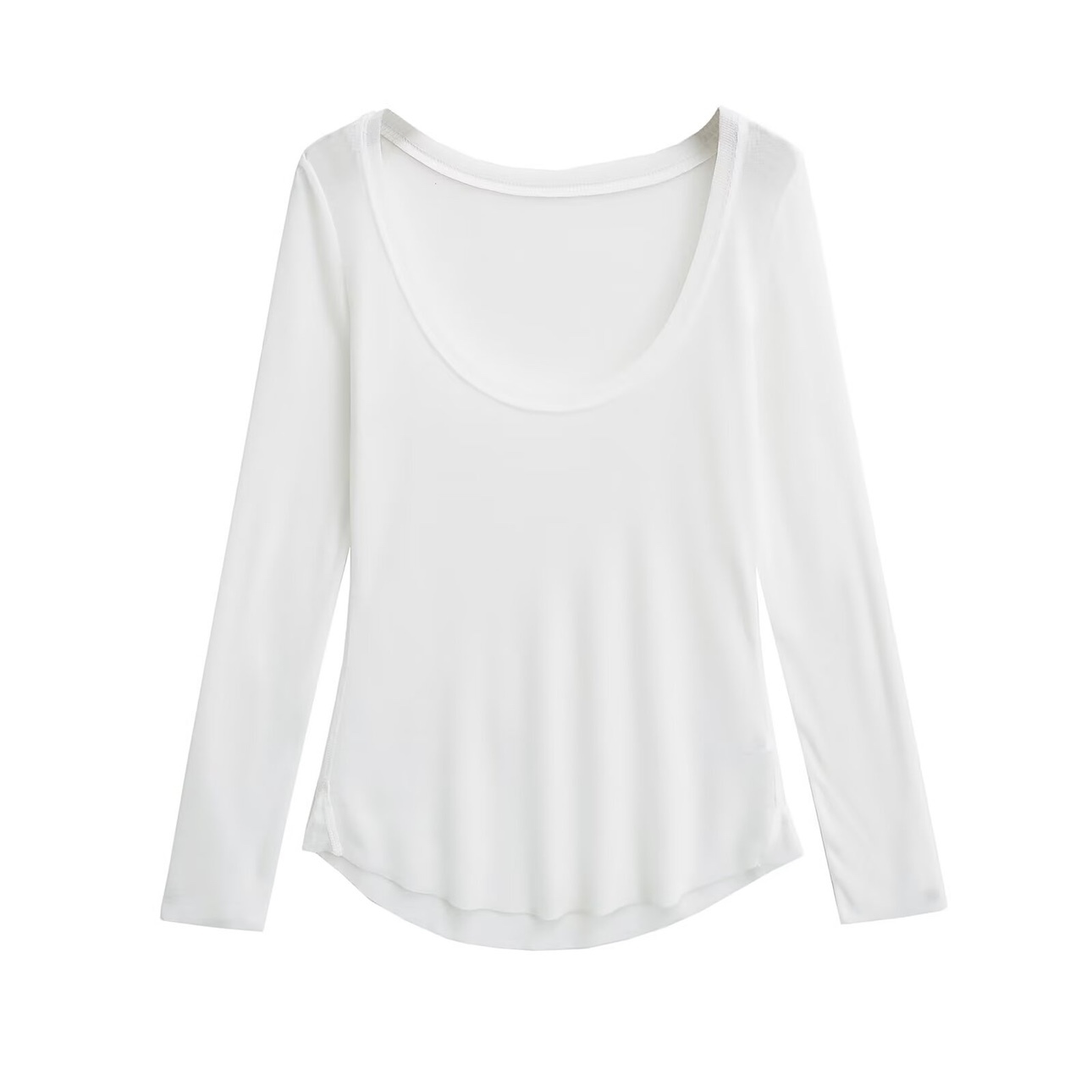 Sheer Long Sleeve U-Neck Cover-Up T-Shirt for Women - K-Pop Jazz Korean Style Lightweight Base Top