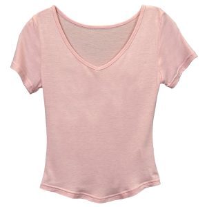 Sheer V-Neck Fitted Short Sleeve T-Shirt for Women - Sexy Feminine Style Inspired by Korean Dongdaemun Fashion