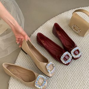 Shiny Rhinestone Buckle Soft-Soled Loafers - Versatile Spring 2025 Fashionable Flats for Skirts & Casual Wear