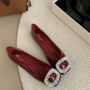 Shiny Rhinestone Buckle Soft-Soled Loafers - Versatile Spring 2025 Fashionable Flats for Skirts & Casual Wear