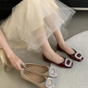 Shiny Rhinestone Buckle Soft-Soled Loafers - Versatile Spring 2025 Fashionable Flats for Skirts & Casual Wear