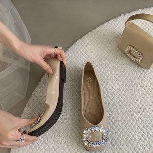Shiny Rhinestone Buckle Soft-Soled Loafers - Versatile Spring 2025 Fashionable Flats for Skirts & Casual Wear