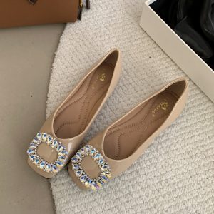 Shiny Rhinestone Buckle Soft-Soled Loafers - Versatile Spring 2025 Fashionable Flats for Skirts & Casual Wear