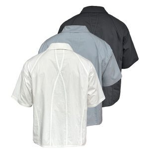 Short Sleeve Fence Design Shirt with Curved Piping, Structural Lines, 100% Cotton - Casual Urban Style Top for Everyday Wear