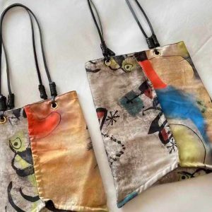 Silk Printed Art Shoulder Tote Bag - High-End Artistic Design for Women - Vacation Essential - Trendy Fashion Accessory