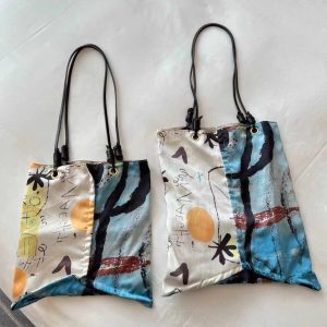 Silk Printed Art Shoulder Tote Bag - High-End Artistic Design for Women - Vacation Essential - Trendy Fashion Accessory