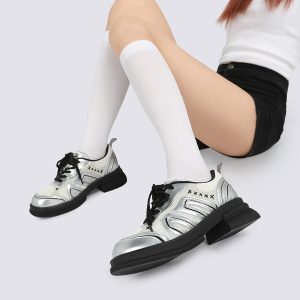 Silver Breathable Versatile Dad Shoes for Women - Casual Thick-Soled Sports Footwear for Spring/Summer 2025