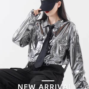 Silver Jazz Dance Top for Women, K-Pop Stage Outfit, Stylish Performance Set for Girl Group, Cool Square Dancing Attire