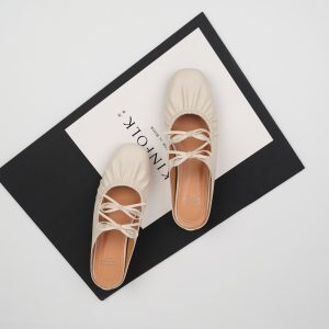 Silver Open-Toe Slippers for Women - Summer Flat Sandals with Bow, Gold Half-Mule Slides, Chic Outdoor Footwear