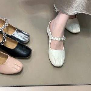 Silver Rhinestone Strap Open-Toe Half Slippers for Women - French Style Outdoor Sandals, Spring Summer Fashion Flats